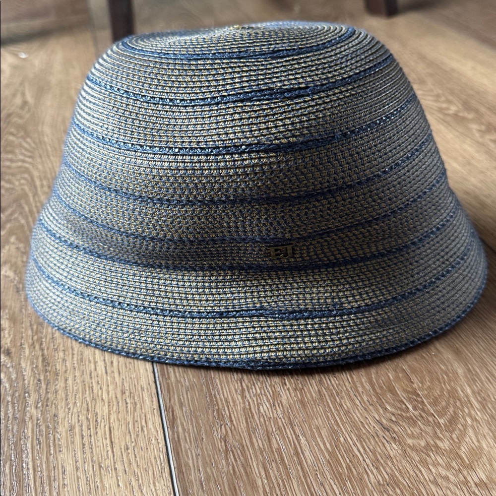 Eric Javits Navy and Tan Woven Bucket Hat - Picture 2 of 4